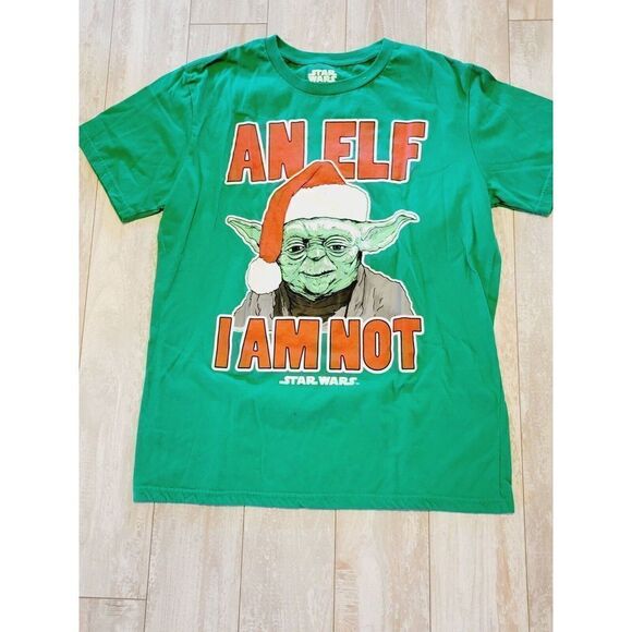 Star Wars "An Elf I Am Not" L Men's T-Shirt Yoda Ugly Christmas Green Red Lg - Picture 1 of 5